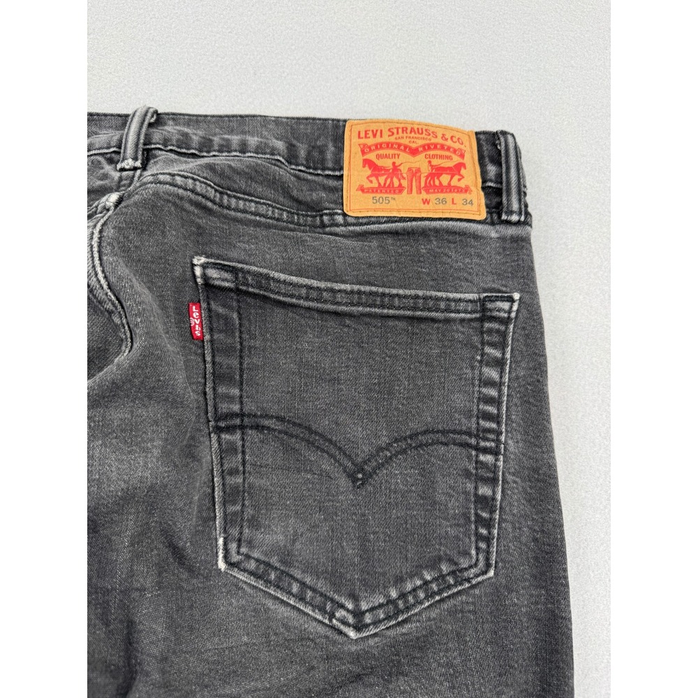 Levis 505 Regular Fit Jeans Mens 36x34 (36x32) Faded Black Straight Leg Denim - Picture 10 of 12